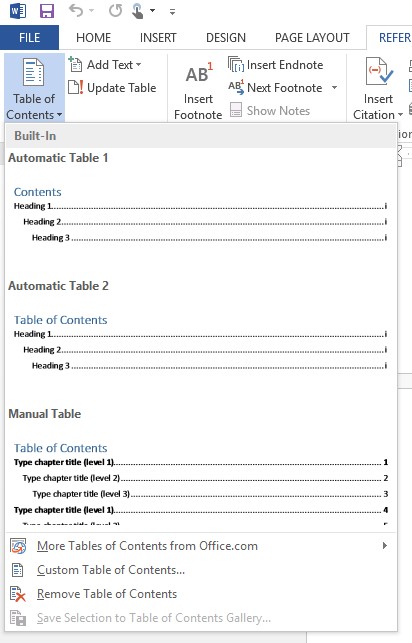 Pilihlah Table Of Content Untuk Menentukan Format Daftar Isi Otomatis